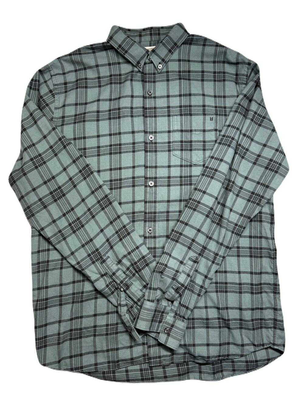 Linksoul Long Sleeve Button Down Casual Flannel Shirt Plaid Green Blue Size L
